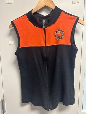 Harley-Davidson Black and Orange Zip-Front Vest